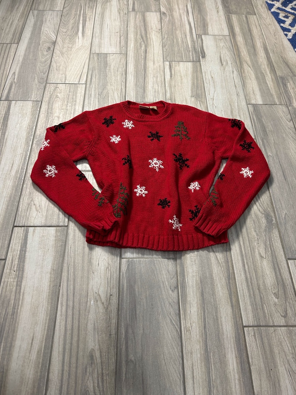 Vintage Red Holiday Xmas Snowflake Pine Tree Knit Pullover Sweater Women’s Large